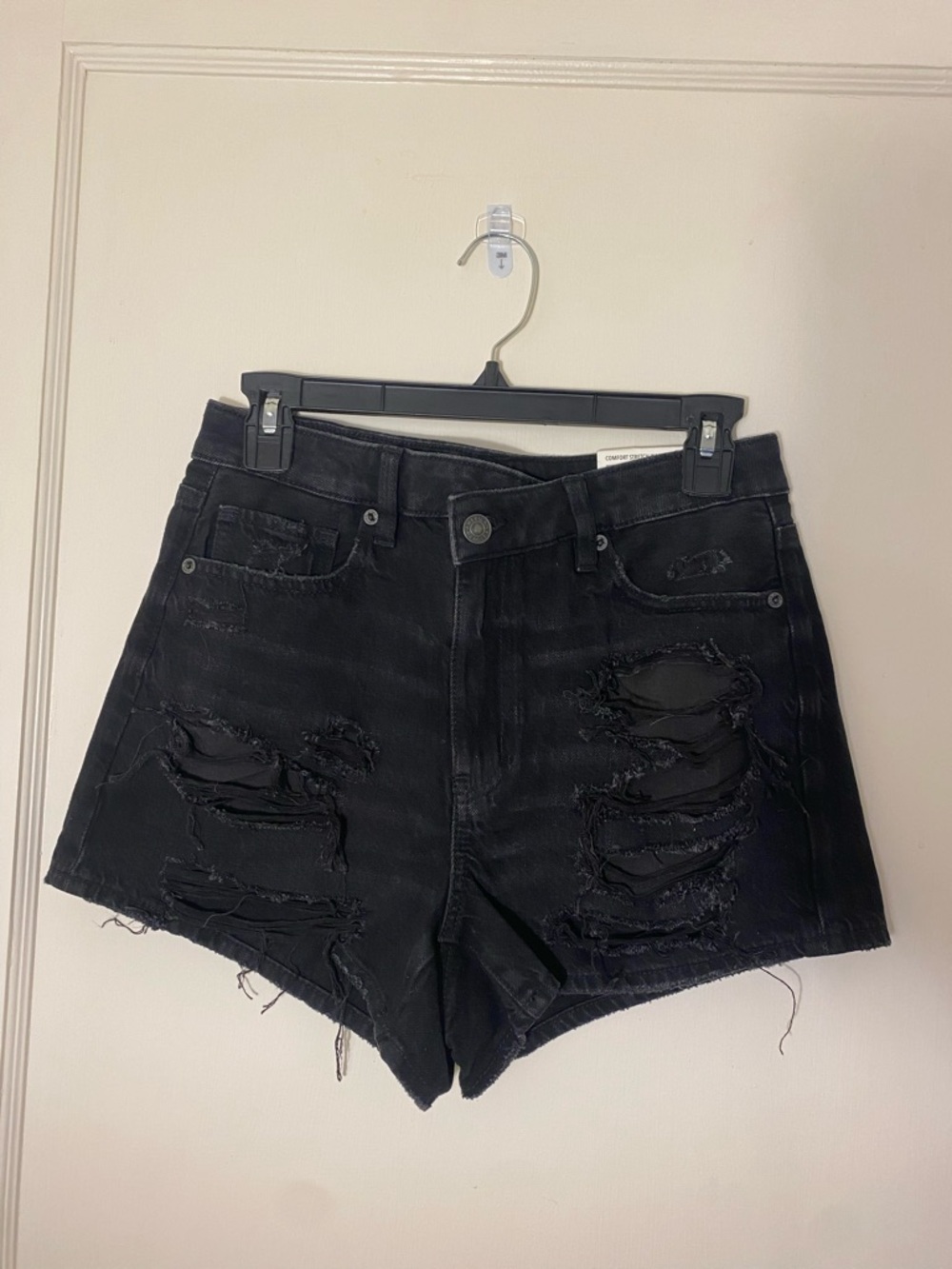 American Eagle Outfitters Black Distressed High-Rise Jean Shorts